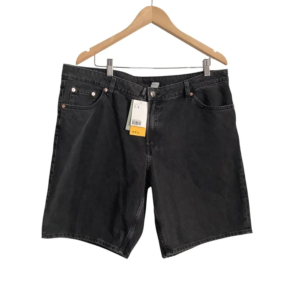 H&M Divided Women Black Denim Shorts SZ 14 Recycled Cotton Mid Rise 5-Pocket NWT